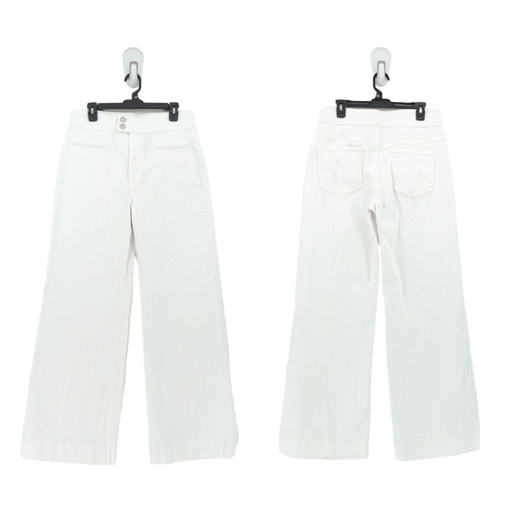 FRAME Women 32 Le Hardy Wide Leg Jeans Blanc White 70s High Rise Cotton FLAW